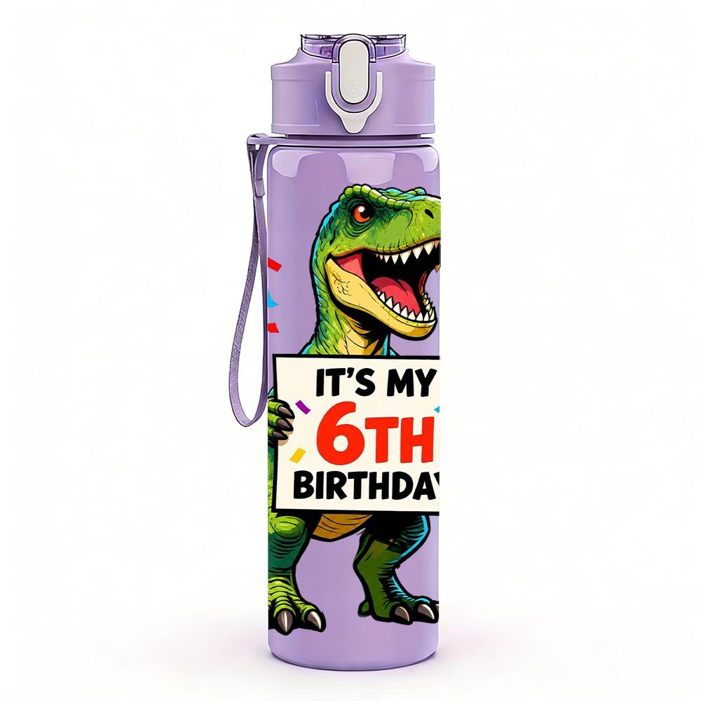 1 PZ È il Mio 6° Compleanno Figura di Dinosauro 750ml Bottiglia d'Acqua in Plastica Colorata Tappo con Cannuccia a Flip Anti-perdite Per Sport Ufficio Uso Domestico