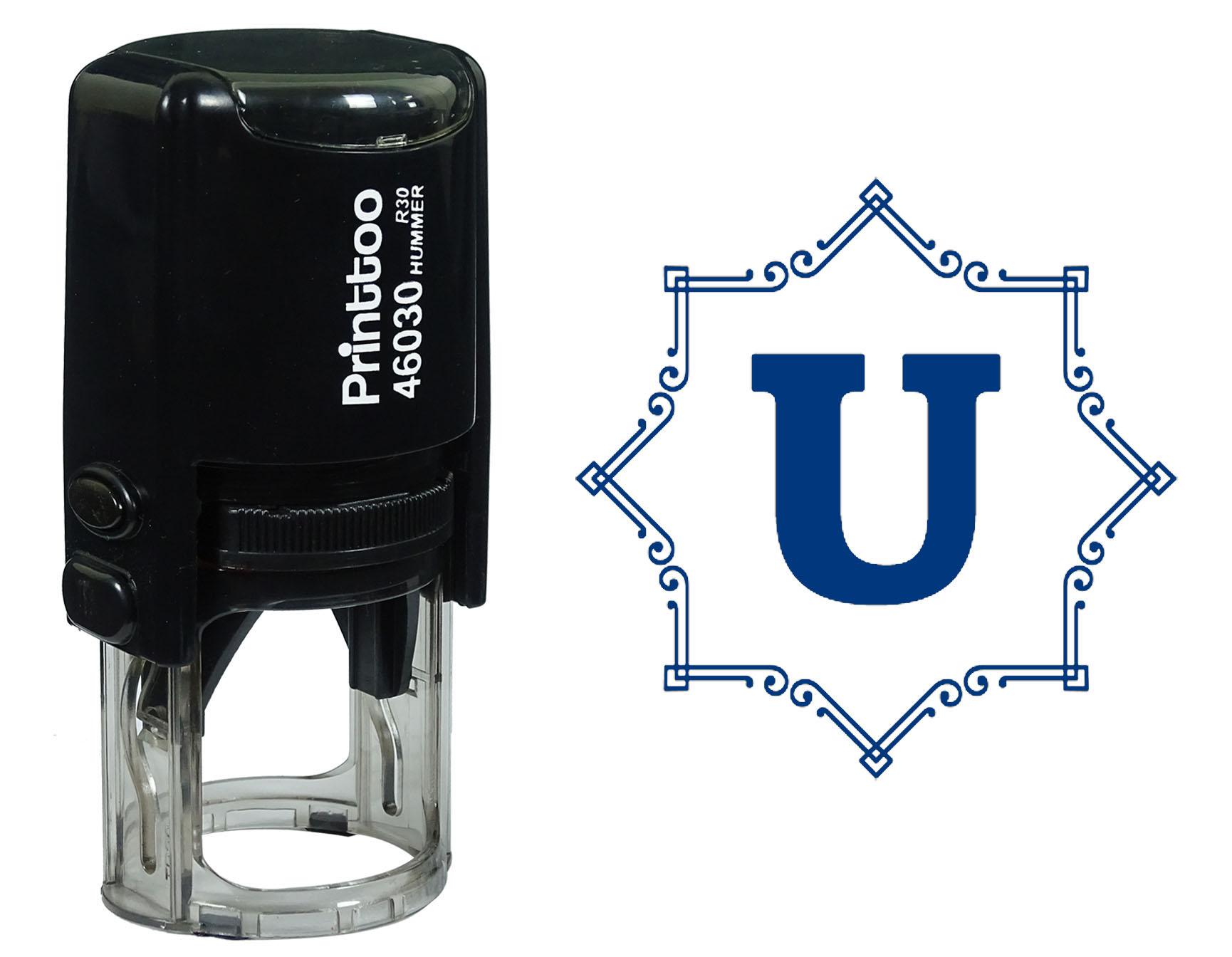 

Printtoo Восьмикутник Кельтський Вихор Рамка Алфавіт U Монограма Самонабірний Гумовий Штамп Офіс 30 mm Diameter (Approx) синій