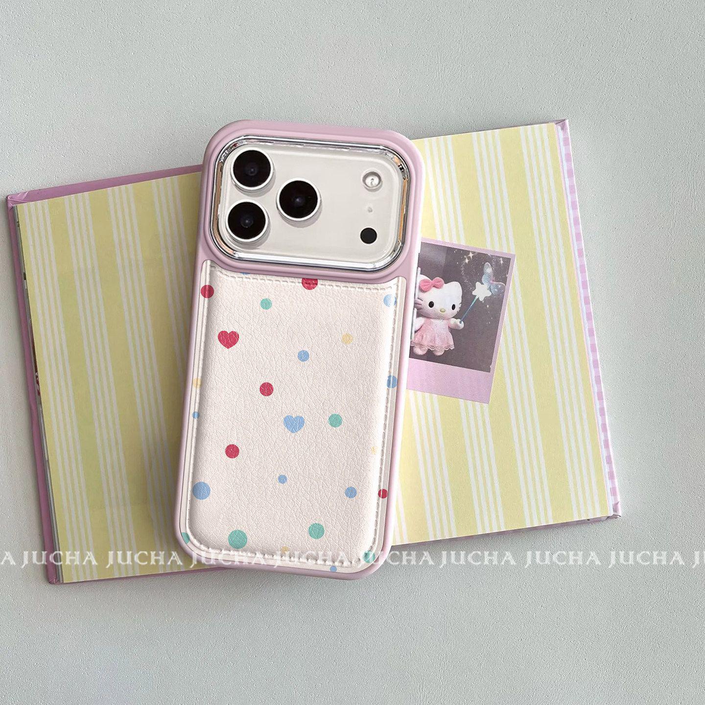 

Colorful Heart Polka Dot Cartoon Phone Case for iPhone 17 Pro/16, Autumn/Winter Edition, with Lanyard 17 Pro