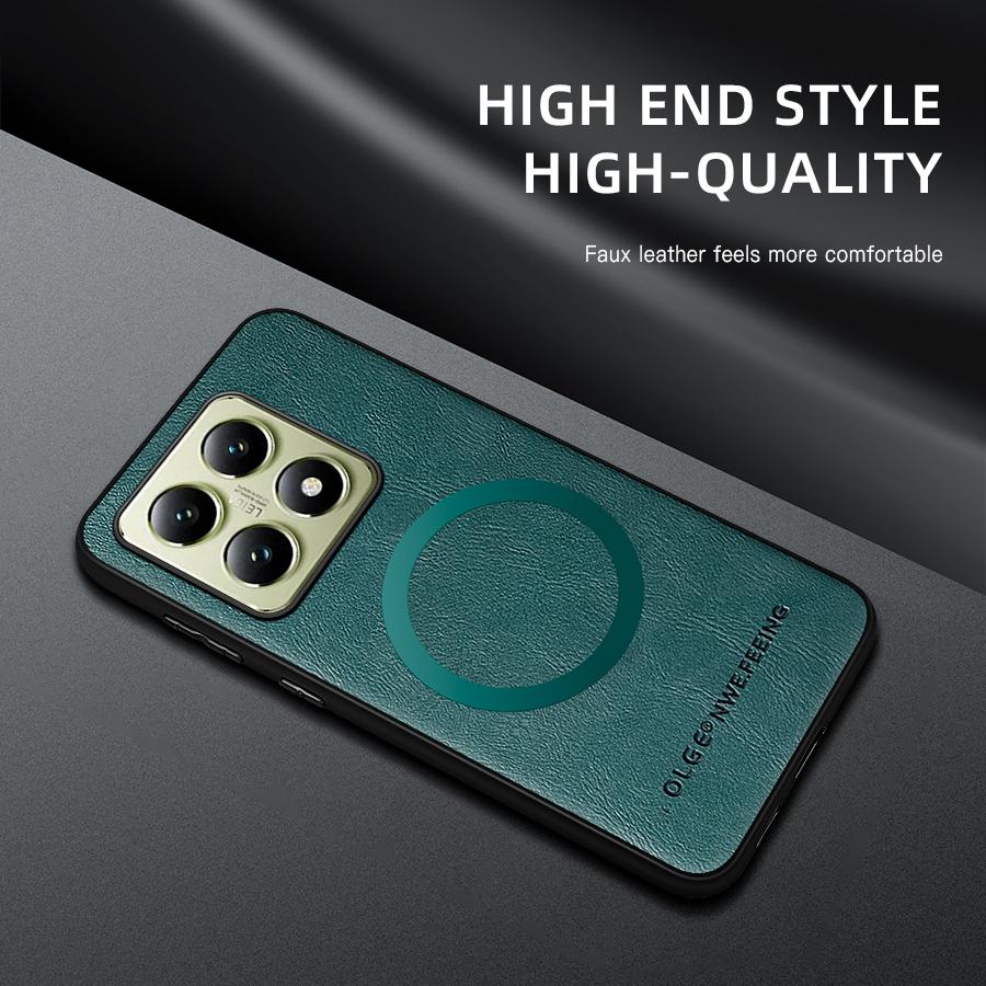 For Xiaomi 14T 14T Pro Fine-Hole PU Cow Pattern Leather Outer Magnetic Ring Soft Edge Anti-Drop Phone Case