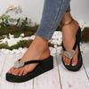 Fashion Summer Beach Wedge Heels Glitter Flip Flops Women Platform High Heeled Silver Heart Slip On Sandals Woman Plus Size Slides Shoes