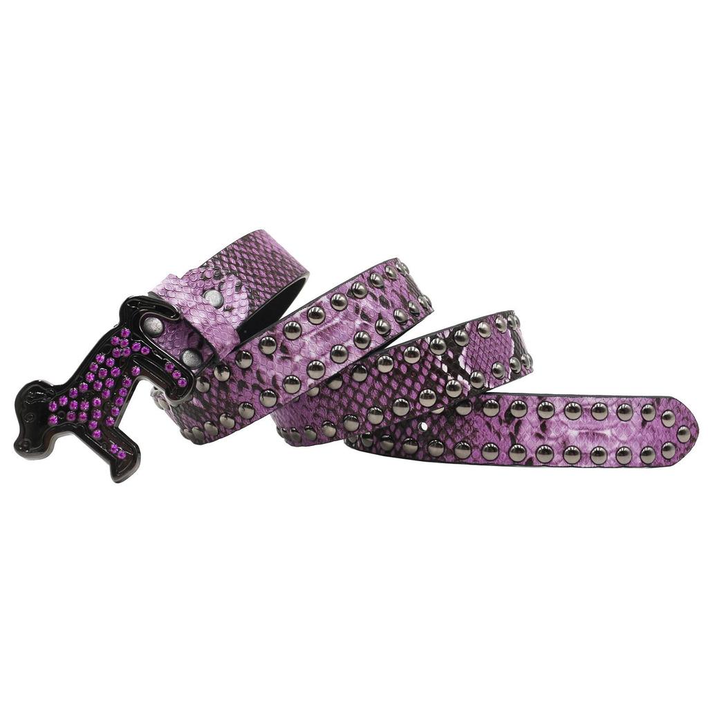 Y2K Punk Strass Nieten Gürtel mit Schlangenleder Muster & Yabby Dekoration