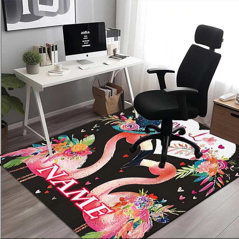 1PC Custom Name Love Flamingos Flowers Theme Floor Mat Ideal for Living Room, Game Rooms, Office, Bedroom,Floor Mat Playful Design