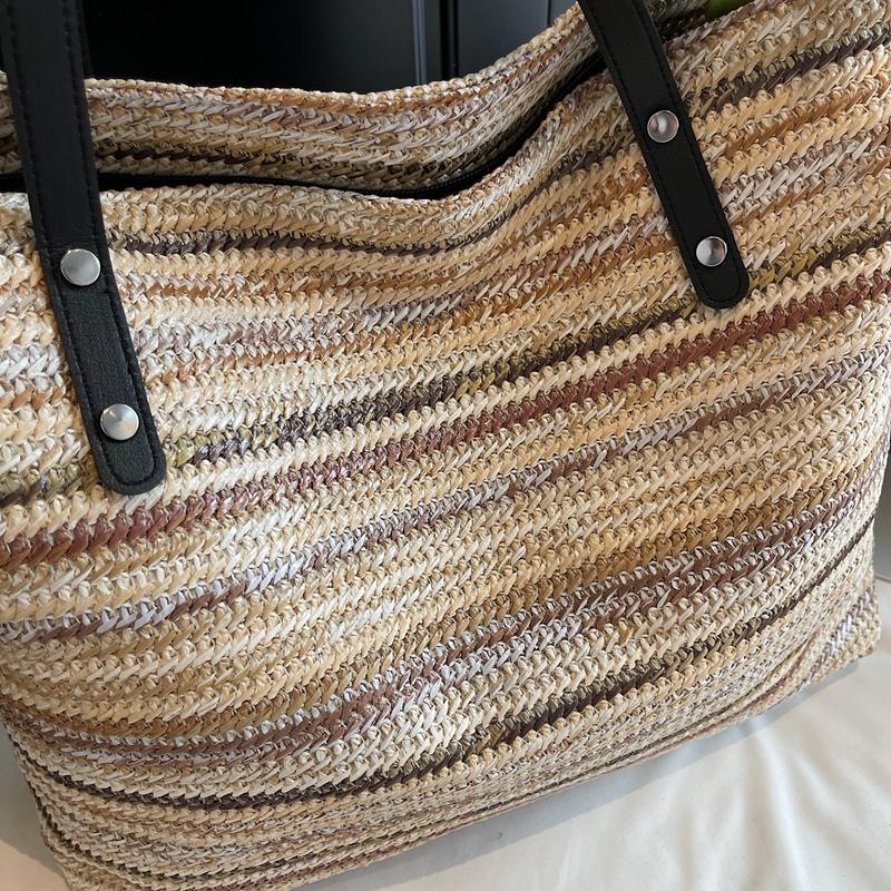 Regenbogen Stroh Gewebte Handtasche Damen Gewebte Schulter Unterarmtasche