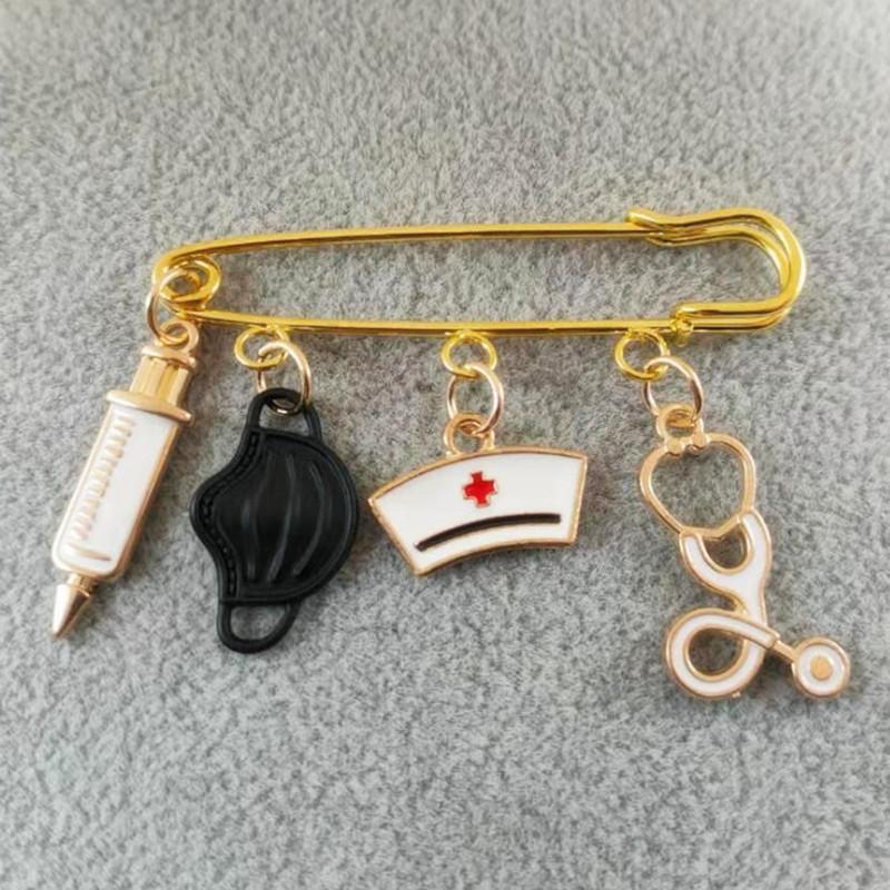 

Модная брошь доктор, медицинский инструмент, стетоскоп, шприц, кулон, медсестра, медицинские подарки, брошь, сувенирные украшения чёрный