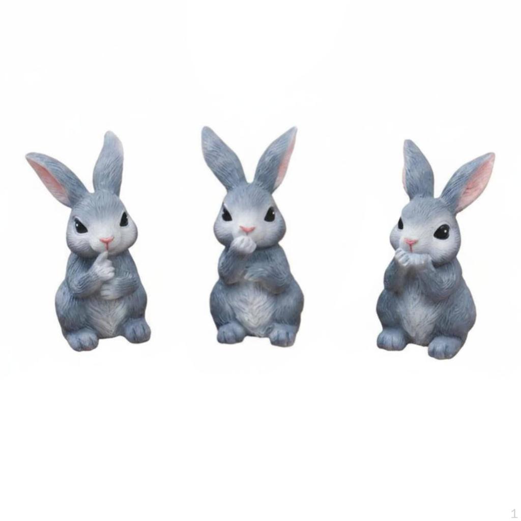 3 Pieces Easter Bunny Decor Resin Statue Set Cute Hare Figurine for Three Desktop, Courtyard,