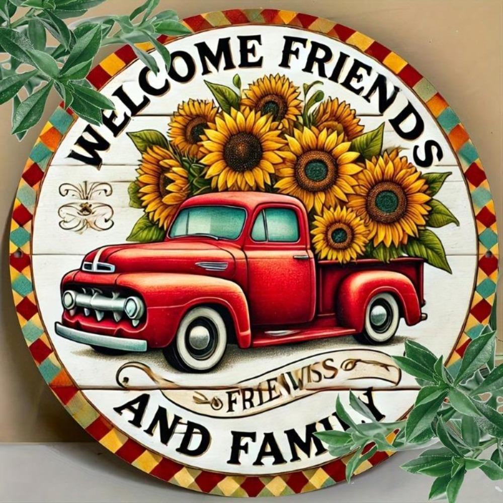 Vintage Sunflower Truck Tin Sign Rustic Farmhouse Wall Decor Indoor Outdoor Weatherproof