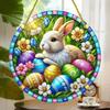 Easter Bunny Suncatcher 2D Acrylic Rabbit Eggs Window Hanging Ornament for Indoor Outdoor Home Garden Decor Housewarming Gifts for Women