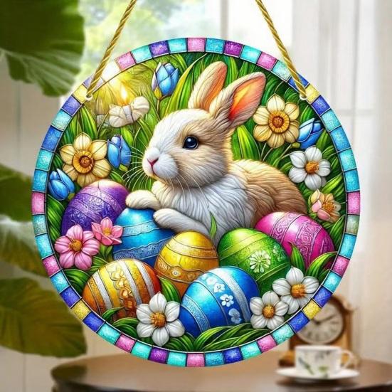 Easter Bunny Suncatcher 2D Acrylic Rabbit Eggs Window Hanging Ornament for Indoor Outdoor Home Garden Decor Housewarming Gifts for Women