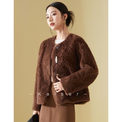 Round Neck Single Breasted Casual Age Reducing Fur Jacket