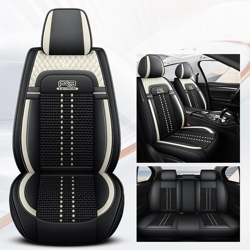 Full-Coverage Car Seat Covers Set for 5 Seats Premium PU Leather and Breathable Ice Silk Seat Cover for Universal Fit