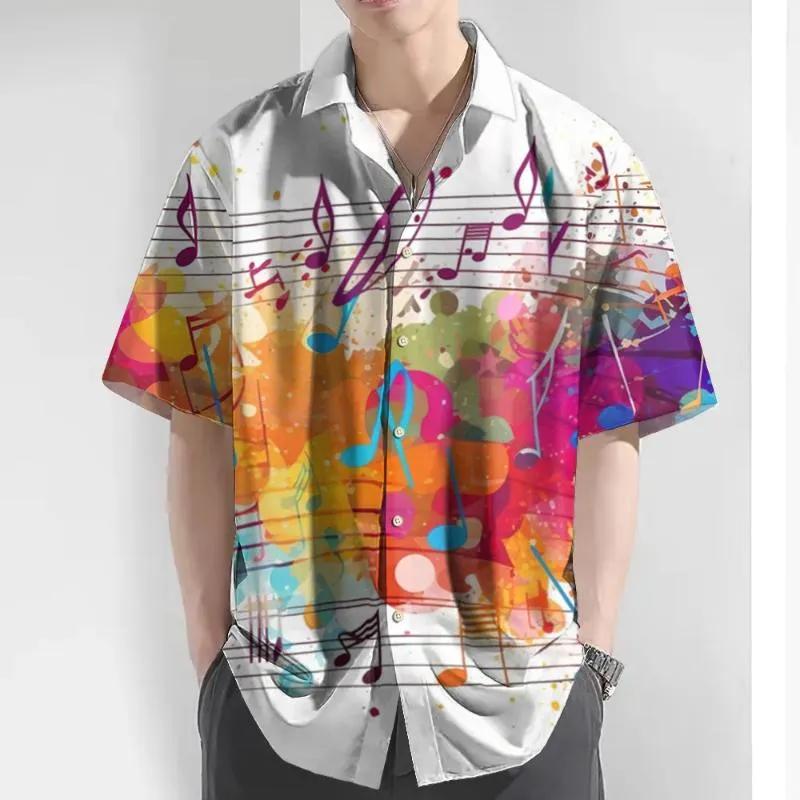 Eye-Catching Fire Electric Guitar Music Elements And Street Scenes3D Printing Short Sleeve Shirts For Men Fashion Hawaiian Shirt
