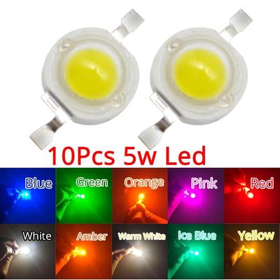 10Pcs 5W High Power Chip Light Bead Emitter Warm White White Yellow Green Pink Red 45MIL 2 2 7V 180-550LM  380NM 6500K LED Bulb