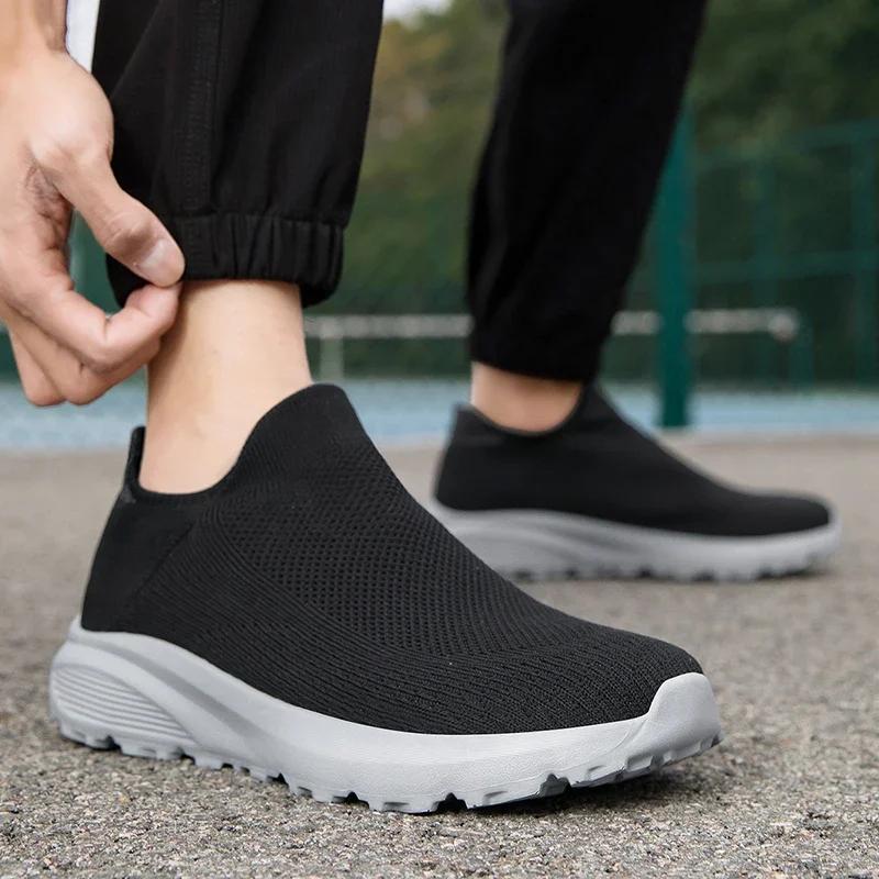 Wide Last Sock Shoes 2025 Mesh Woven Sports Shoes One Foot Lazy  Breathable and Comfortable Casual Men Trendy Running Shoes