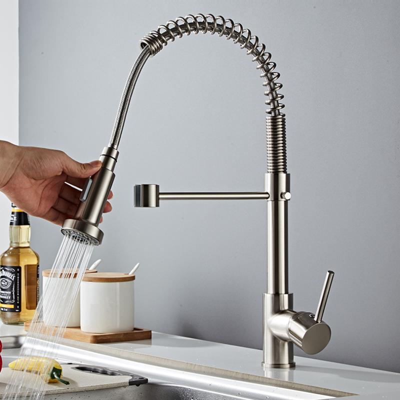 Küchenspüle, Kupfer-Pull-Küchenarmatur, Doppelauslass, wassergekühlt, heißes Waschbecken, Waschbecken, Feder-Wasserhahn