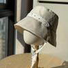 Fashion Polka Dot Ribbon Women Fisherman Hat Solid Color Lace Summer Sun Hat Wide Brim Sun Protection Sunscreen Visor Cap Ladies