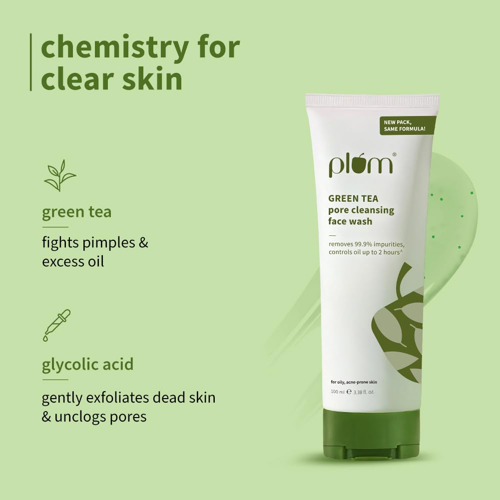 Plum Green Tea Pore Cleansing Face Wash 100ml Pack of 1 | Gentle Exfoliating, Non-Drying, Controls Oil