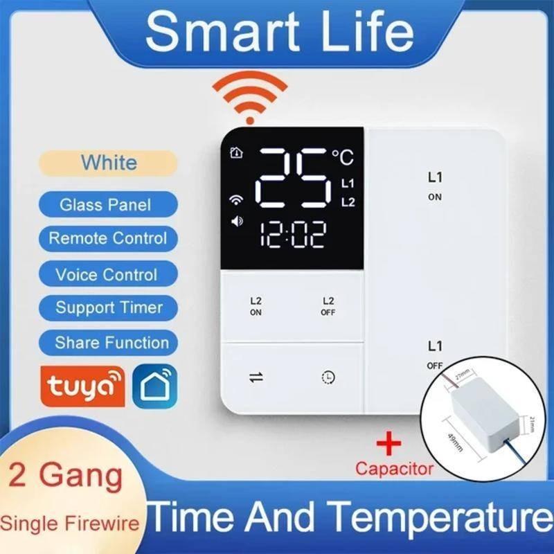 Smart WiFi Switch With Temperature Time Display Function 1/2/3 Gang Wall Light Button Switch Timing Remote Control Switch