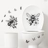 Bee Butterfly Floral Toilet Wall Sticker Self-Adhesive Waterproof Removable for Bedroom Living Room Background Wall Home Decor Art