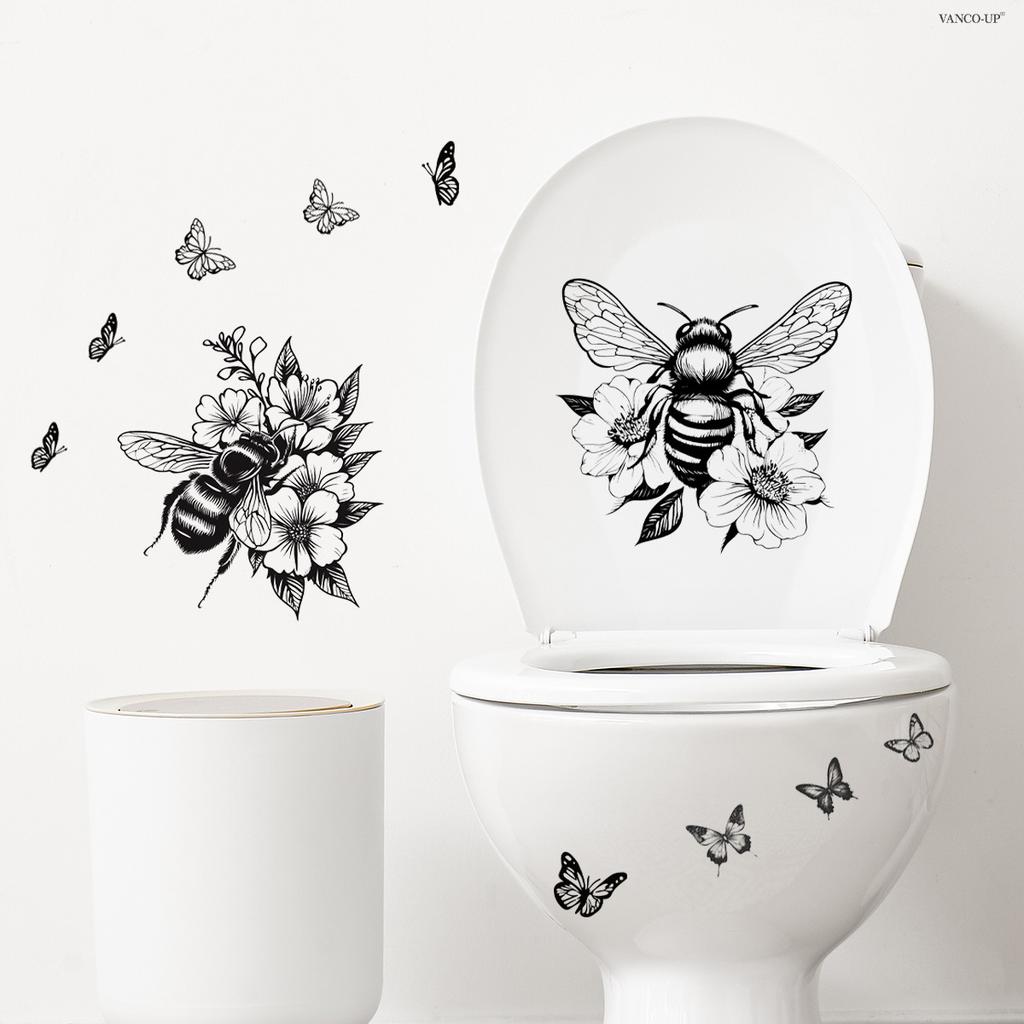 Bee Butterfly Floral Toilet Wall Sticker Self-Adhesive Waterproof Removable for Bedroom Living Room Background Wall Home Decor Art