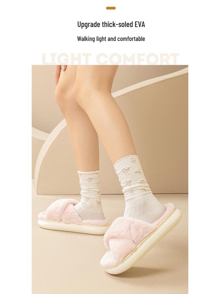 Cross Fuzzy Slippers: Non-Slip, Thick-Soled Indoor Cotton Slippers for Men and Women - Perfect for Autumn and Winter