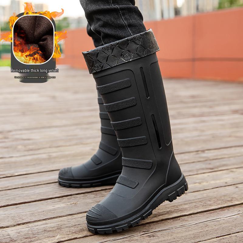 Men's Waterproof Non-Slip High-Top Rubber Rain Boots for Fishing and Car Wash