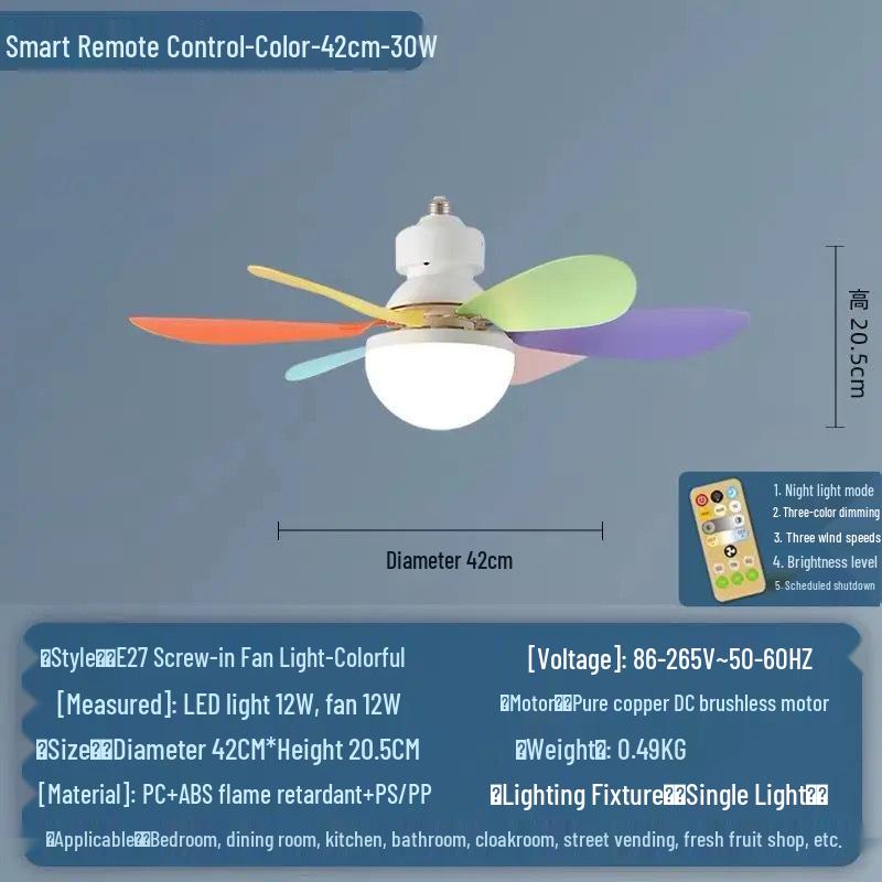 Silent E27 Ceiling Fan Light with Six Blades for Bedroom and Living Room