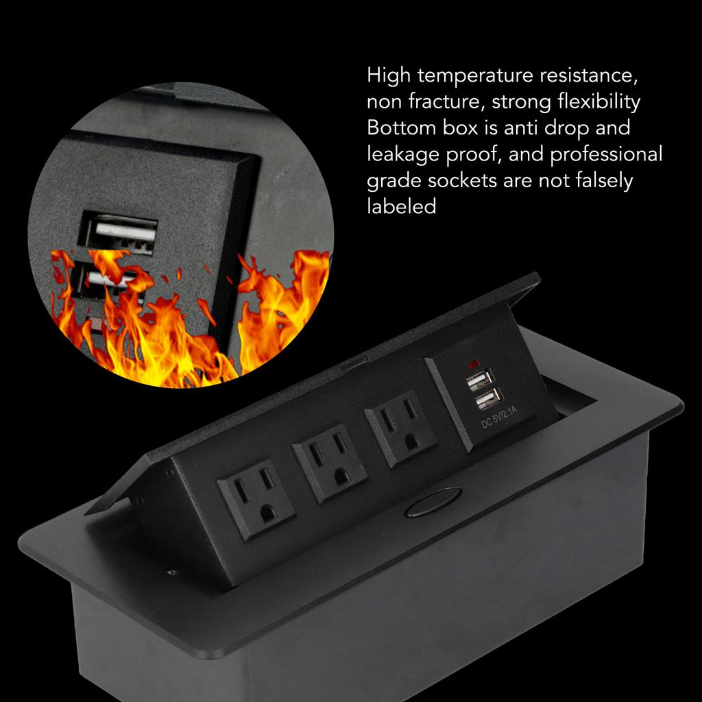 Power Socket Slow Opening Waterproof Modern Recessed Power Strip Desk Outlet with USB Charging Ports for Home Office