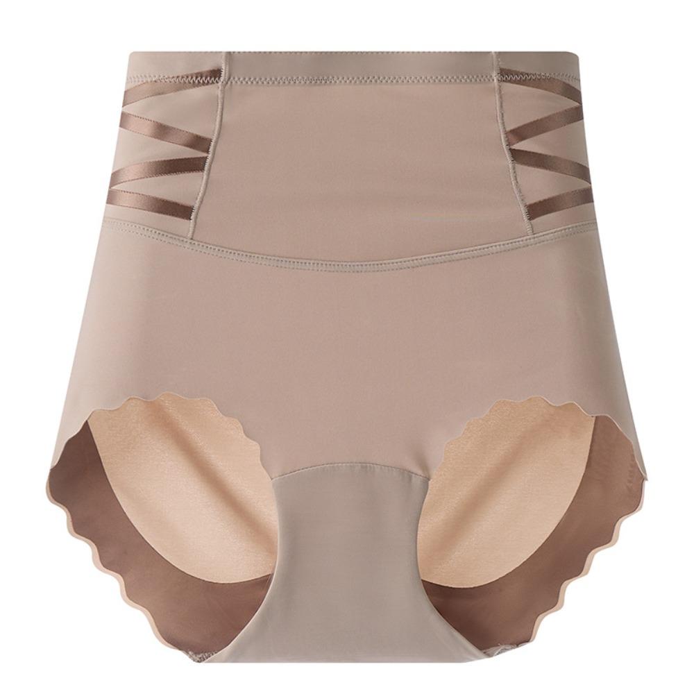 

High Waist Women Ice Silk Briefs Lingeries Cotton Crotch Postpartum Panties Traceless Tummy Control Underwear 2XL кавовий