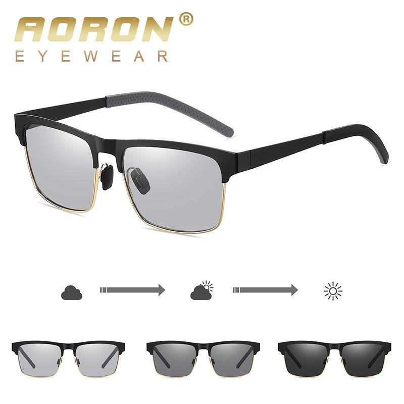AORON Metal Frame Photochromic Polarized Sunglasses for Men Women Fashion Anti Glare UV400 Sports Fishing Glasses Outdoor Accessories