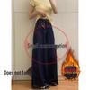 Petite Fleece-Lined Dark Blue Wide-Leg Jeans for Women - Autumn/Winter Slimming Style