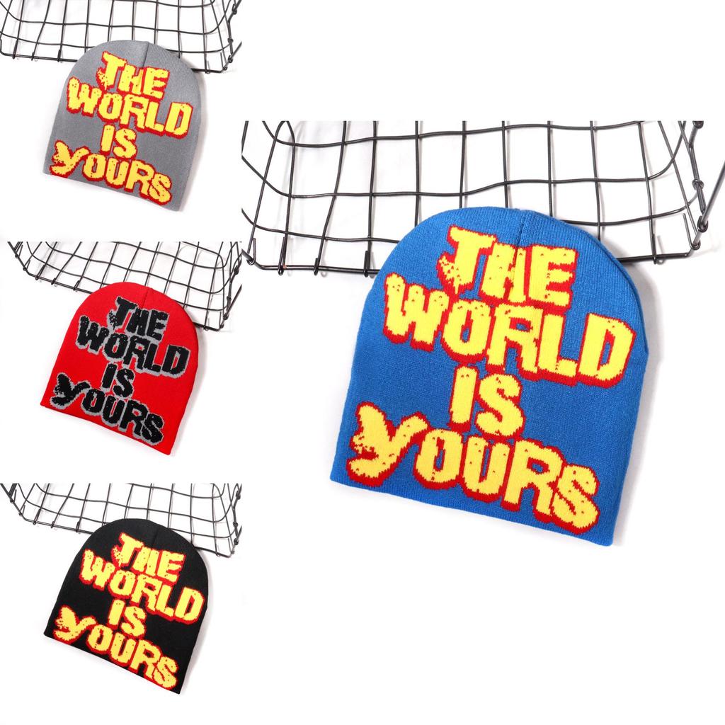 No Brand Knitted Hat With Letter Pattern For Streetwear And Winter Warmth