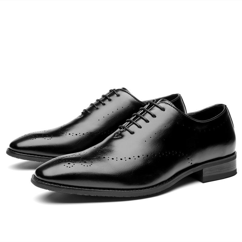 Leather Shoes for Men's New Spring Carved Block Office Derby Shoes Formal Attire Business Oxford Single Shoes Hand-painted