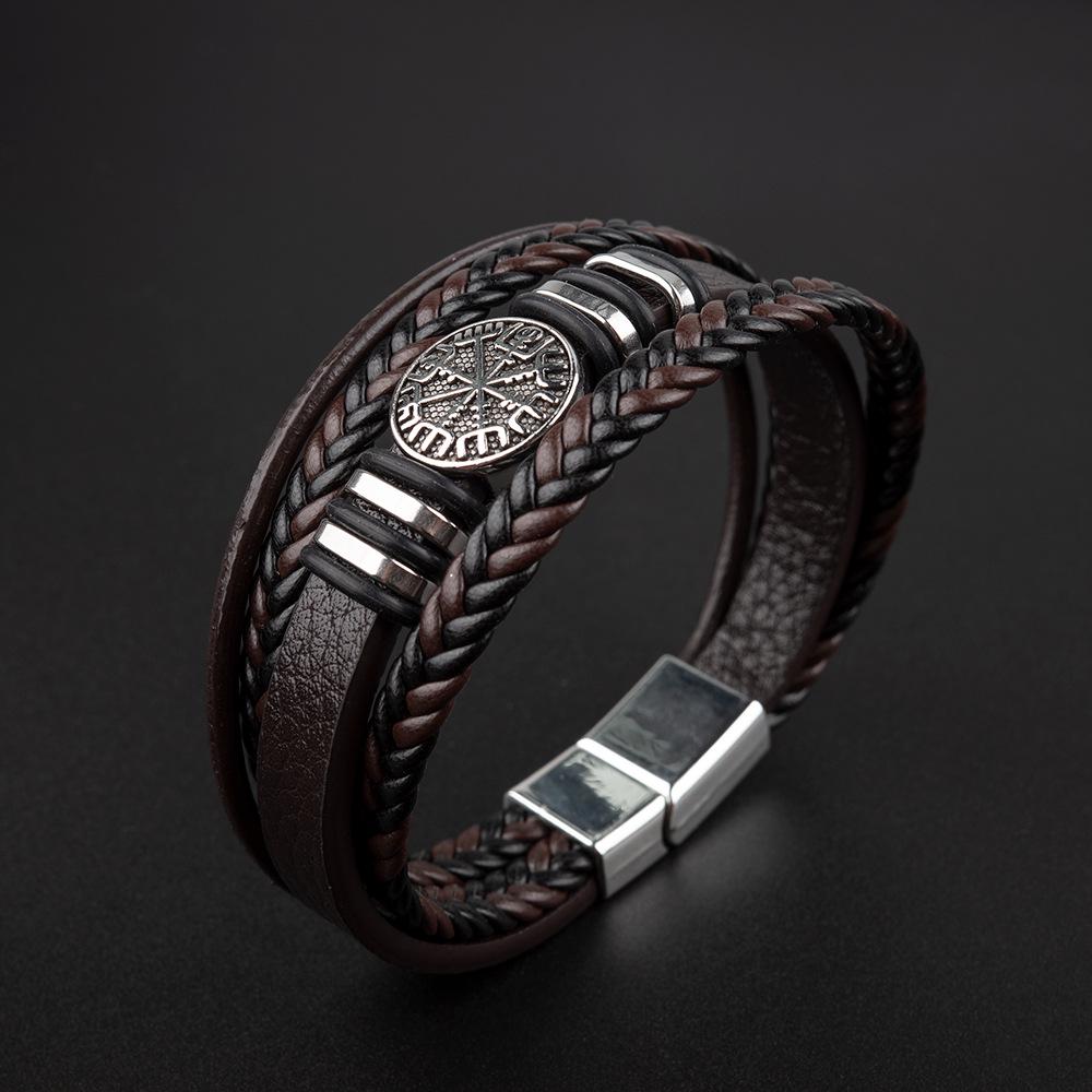 Men's Multi-layer Punk Leather Compass Bracelet - European and American Fashion Trend