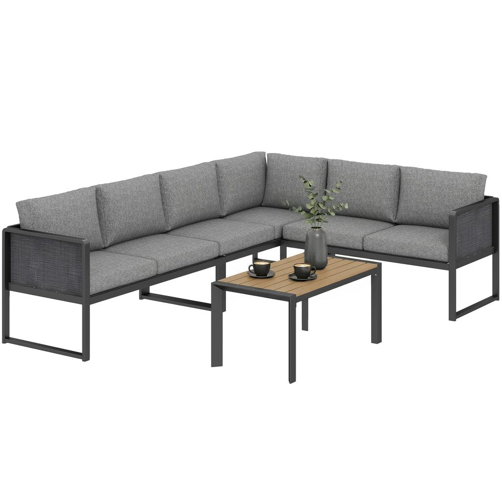Modular Corner Outdoor Lounge Set for 6, Sofas, Coffee Table, Dark Grey