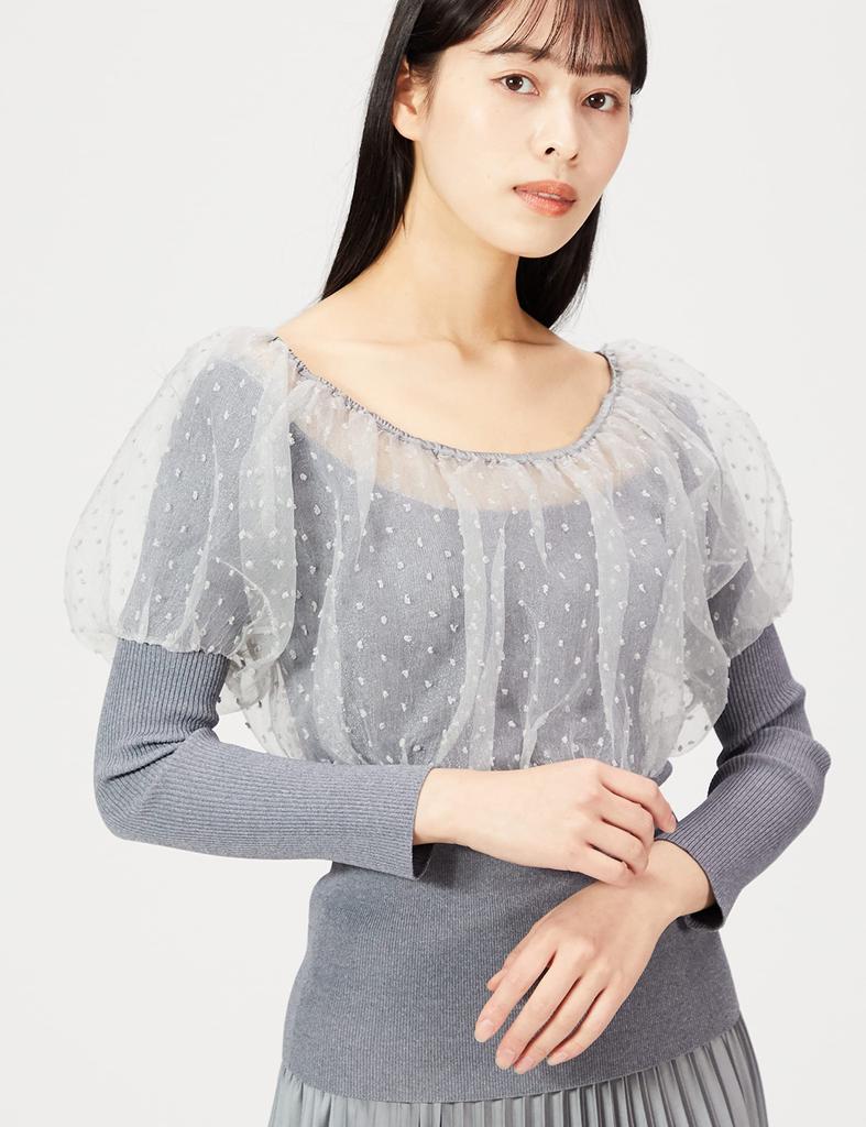 Snidel Sheer Docking Knit Top SWNT215063 GRY F Women's