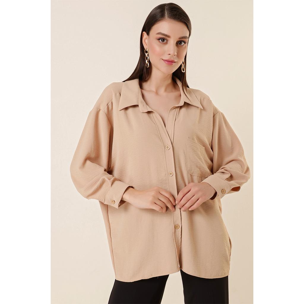 Cămașă Ayrobin supradimensionată cu un singur buzunar