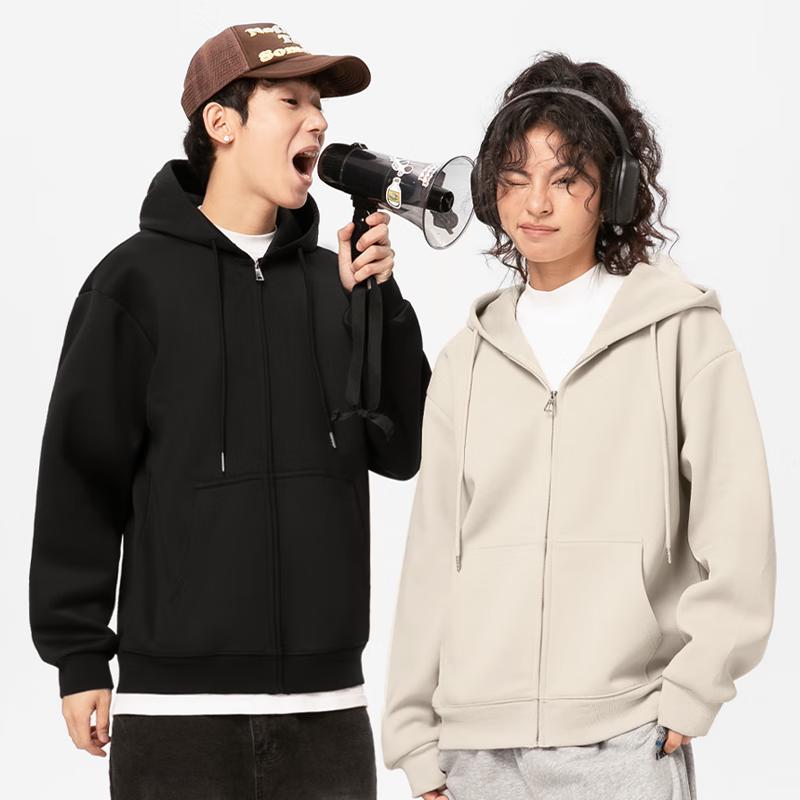 MINISO Men's Hooded Heavyweight Sunset Island Print Zipper Sweatshirt