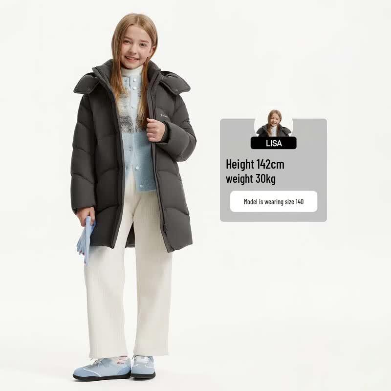 Tanboer Kids' Detachable Hood Mid-Length Down Jacket