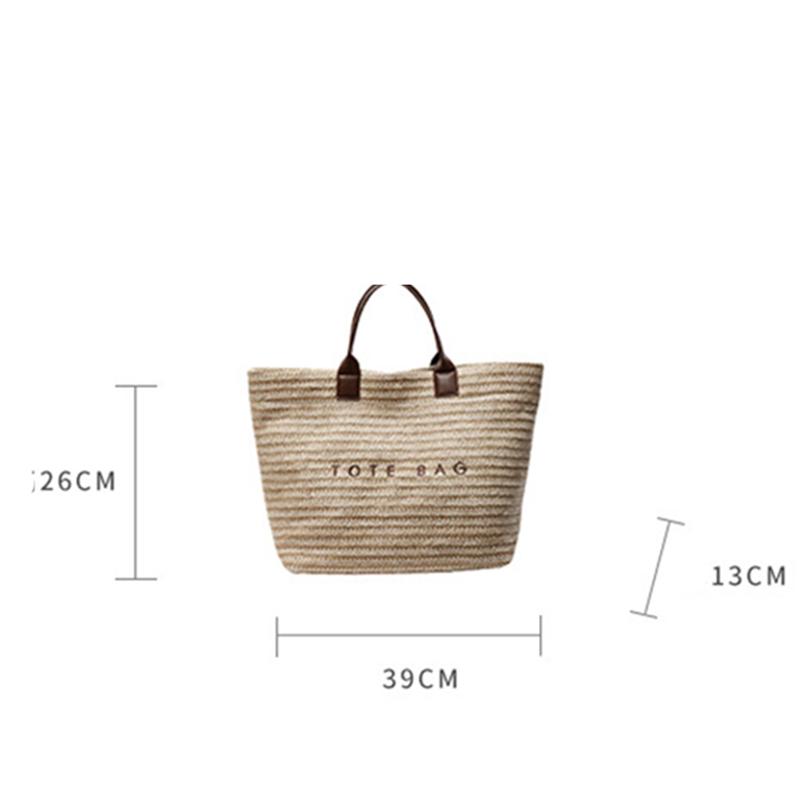 Women Straw Tote Handbag Large Capacity Crochet Beach Shoulder Bag Solid Color Weaving Travel Ladies Summer Daily Bag CLE