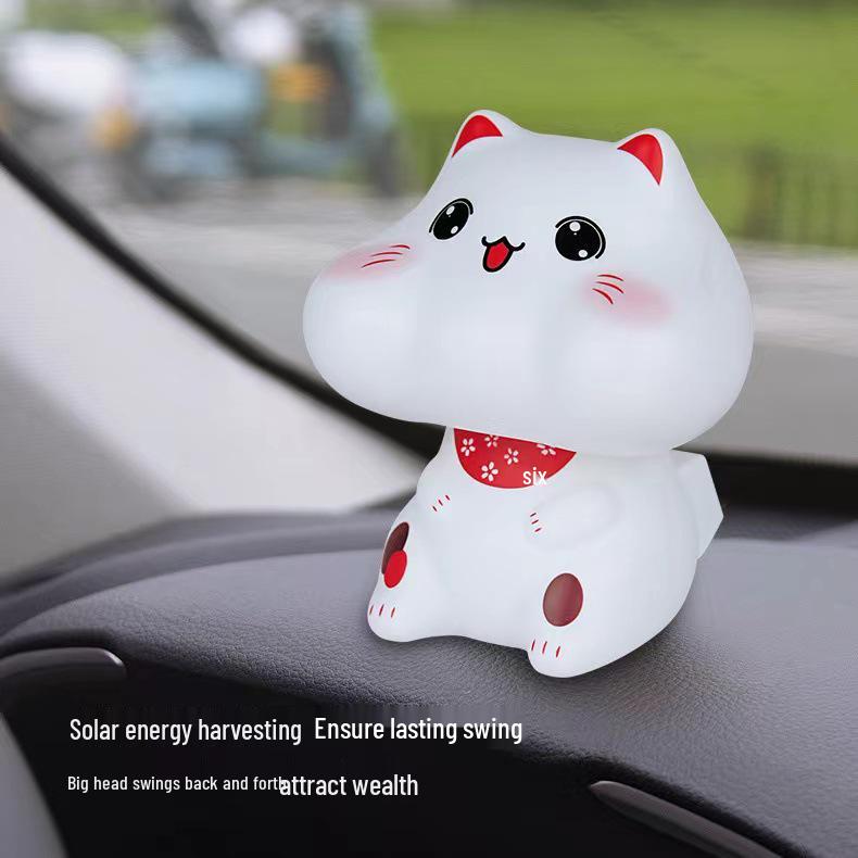 Solar-Powered White Nodding Cat Ornament - Chubby Lucky Desktop Decor