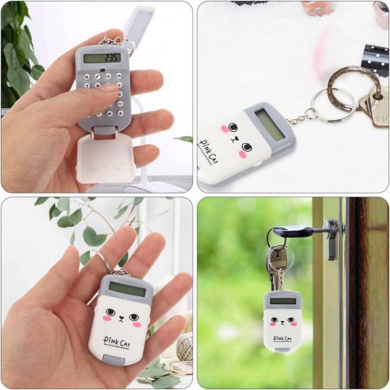 2Pcs Mini Electronic Calculator Keychains Brain Toy, 8 Digits Flip Calculator with Key Ring for Home Office Kids