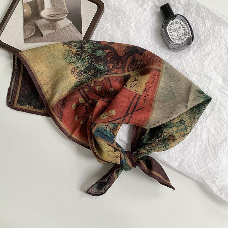 70 double-sided silk scarf, small square scarf, scarf, white rose linen silk scarf, new high-end scarf, shawl cover.