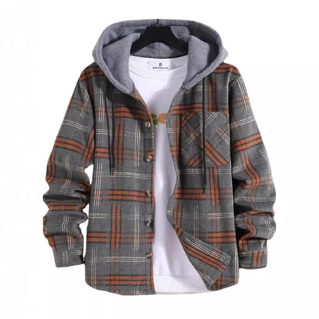 Karierte Langarm-Kapuzenjacke für Herren, warmer, modischer, lässiger Herbstmantel