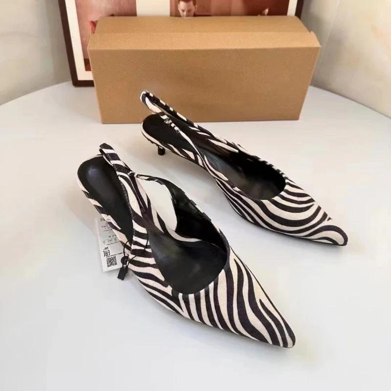 Módní Výrazný a Stylový Vzor Dámské Sandály na Středním Podpatku, Ležérní Nazouvací s Podpatky 3cm-5cm Jaro 2025 Sexy Slingbacks Dámské Boty