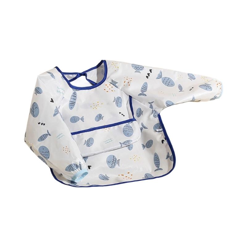 Miękki Lekki Śliniak do Karmienia Dziecka z Pełnym Zakryciem Rękawów, Wielofunkcyjny Fartuch z Kieszenią na Jedzenie dla Niemowląt i Małych Dzieci