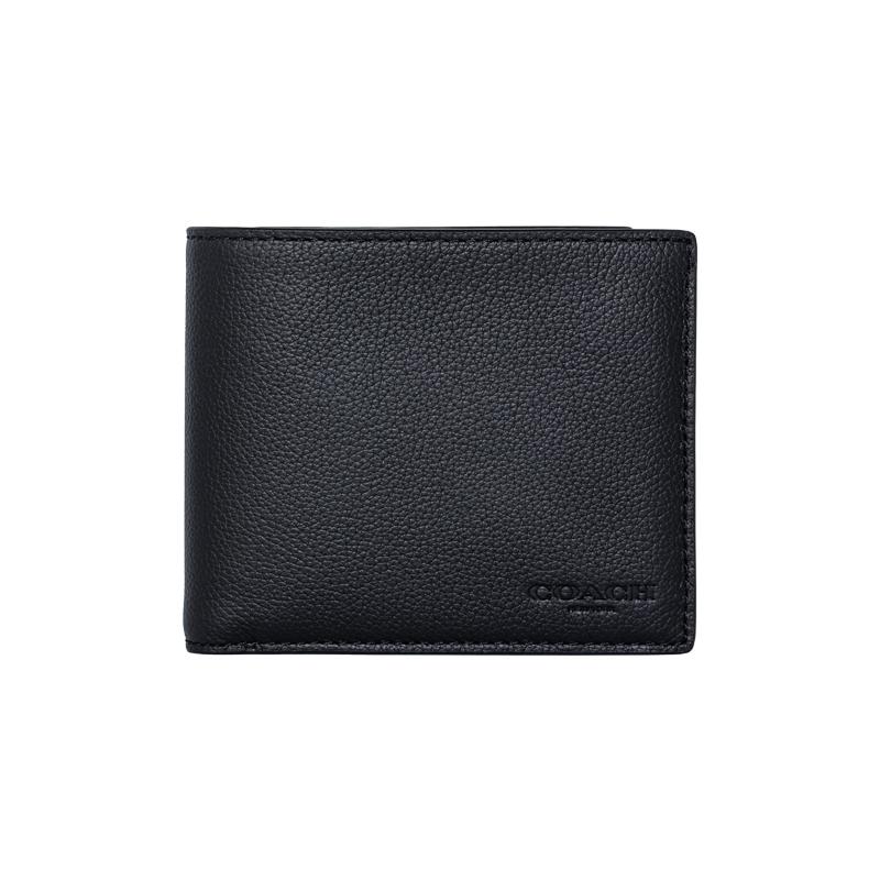 COACH 3 IN 1 Wallet Compact short style with detachable card holder pebbled leather wallet wallet men s black чёрный