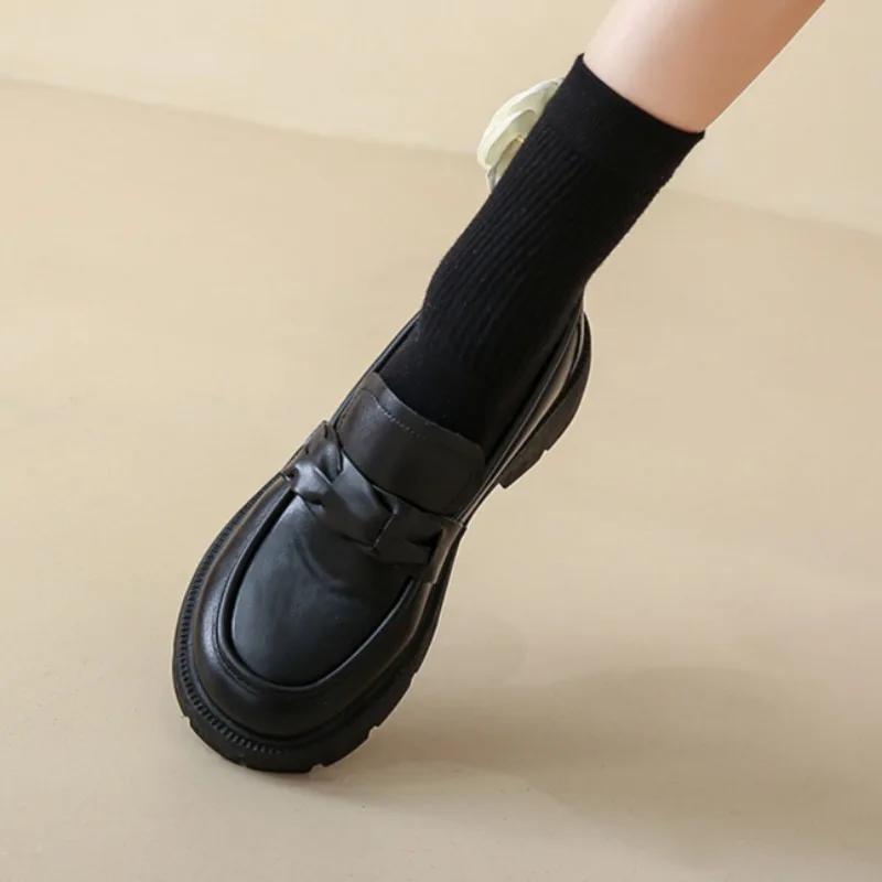 2025 Spring and Autumn New Women's Leather Shoes British Style Black Casual Leather Shoes Fashion Soft soled Single Shoes