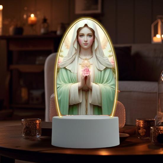 Guadalupe Virgin Prayer Lamp USB Powered Warm Light Soft Glow Catholic Night Light LED Religious Decor for Home Altar Bedroom Office Gift
