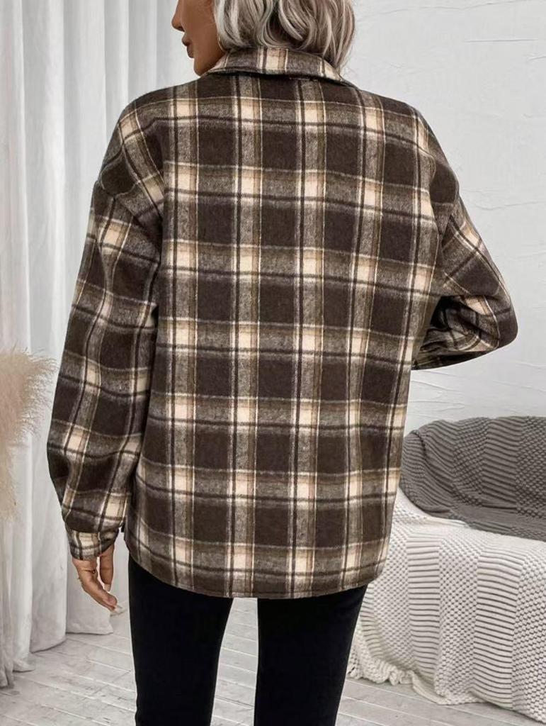 European and American Women's Plaid Turn-Down Collar Loose Casual Fashion Shirt Jacket